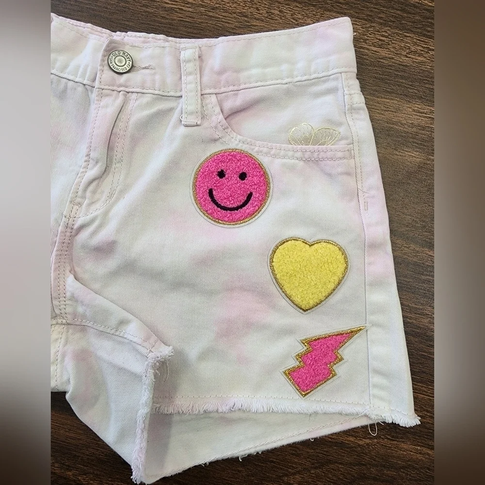 Old Navy Girls White Tye Dye Upcycle Added Colorful Patches, sz 12